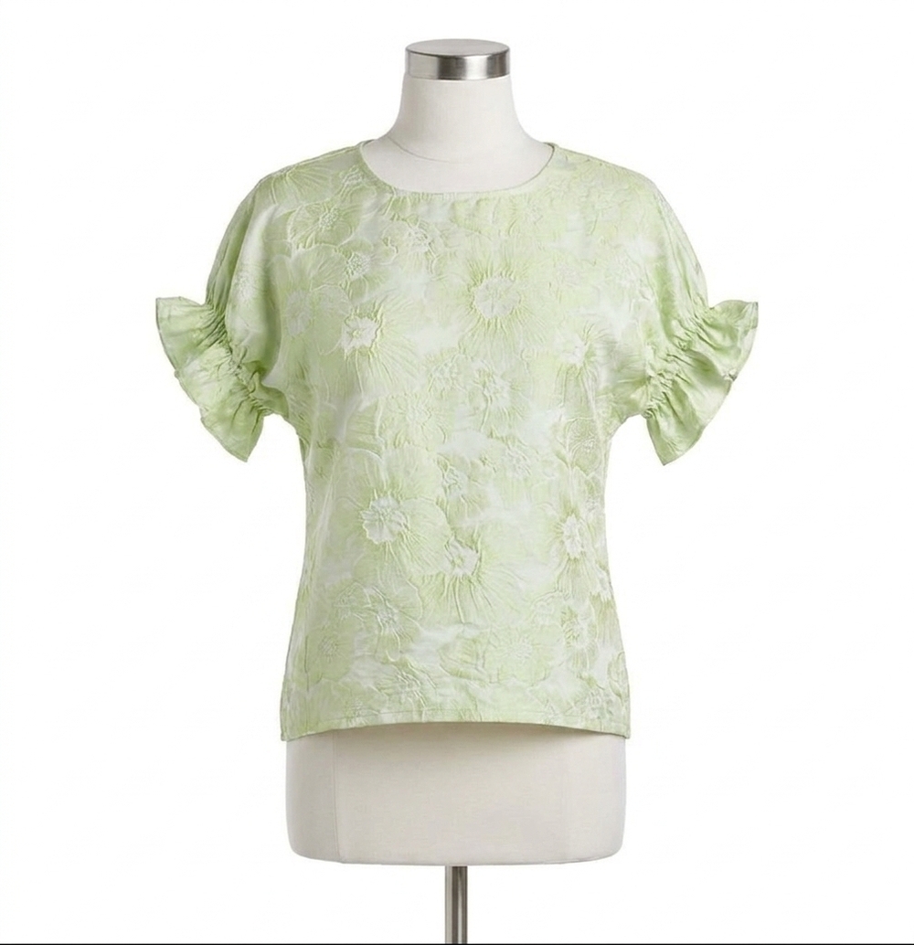 NEW JADE shirred sleeve crop top in lime